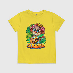 Футболка хлопковая детская Обезьянка с гитарой летний вайб, цвет: желтый