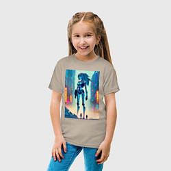 Футболка хлопковая детская Cyber girl from future - fantasy, цвет: миндальный — фото 2