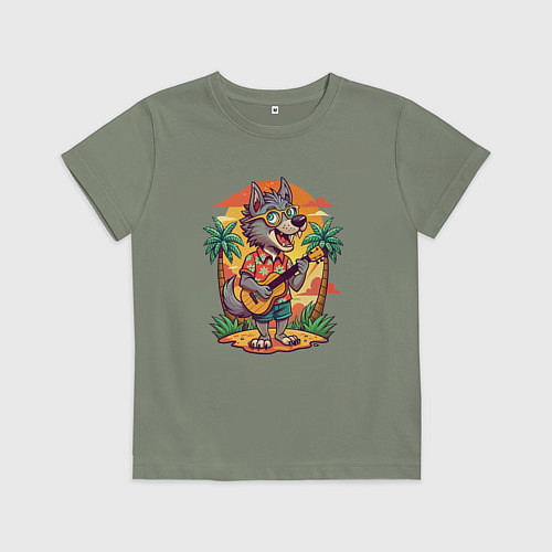 Детская футболка Волк с гитарой и жаркое лето / Авокадо – фото 1