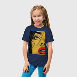Футболка хлопковая детская Женский портрет поп-арт, цвет: тёмно-синий — фото 2