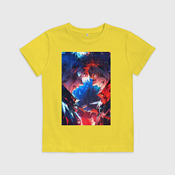Футболка хлопковая детская Магическая битва Сатору Годзё Сукуна Рёмэн, цвет: желтый