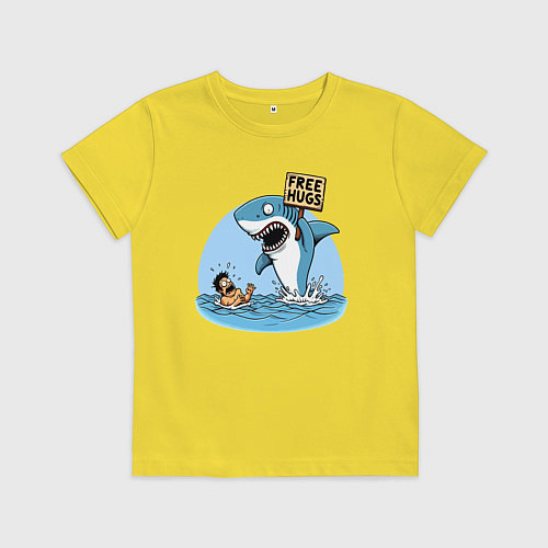 Детская футболка Free hugs - shark / Желтый – фото 1