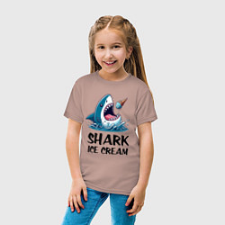 Футболка хлопковая детская Shark ice cream - ai art, цвет: пыльно-розовый — фото 2