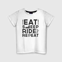 Футболка хлопковая детская Eat sleep ride repeat, цвет: белый