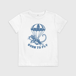 Футболка хлопковая детская Забавная крыса парашютист рожденный летать, цвет: белый
