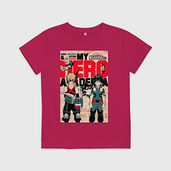 Футболка хлопковая детская Моя геройская академия Кацуки Бакуго коллаж Идзуку, цвет: маджента