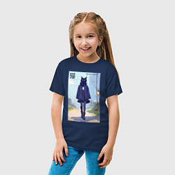 Футболка хлопковая детская Чёрная кошечка на своём районе - нейросеть, цвет: тёмно-синий — фото 2