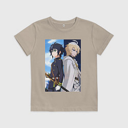 Футболка хлопковая детская Последний Серафим Микаэла Хякуя, цвет: миндальный