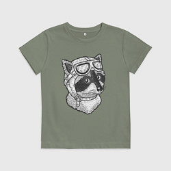 Футболка хлопковая детская Енотик лётчик, цвет: авокадо