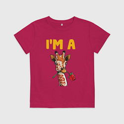 Футболка хлопковая детская Жираф с розой, цвет: маджента