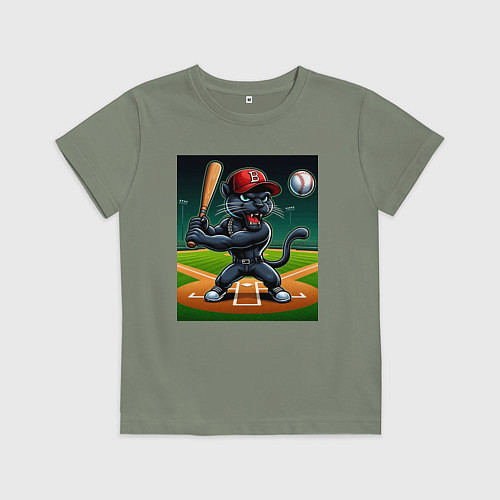 Детская футболка Пантера - баттер бейсбольной команды / Авокадо – фото 1
