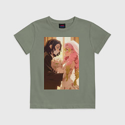 Футболка хлопковая детская Клинок, рассекающий демонов Обанай Игуро, цвет: авокадо