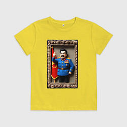 Футболка хлопковая детская Вязанный Сталин грозит пальцем - детское творчеств, цвет: желтый