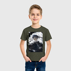 Футболка хлопковая детская Тёмный дворецкий Сиэль Фантомхайв вороны, цвет: меланж-хаки — фото 2