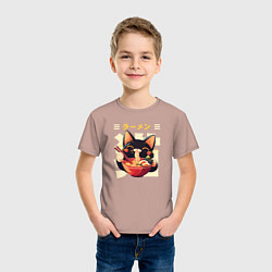 Футболка хлопковая детская Ramen and cat, цвет: пыльно-розовый — фото 2