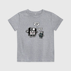 Футболка хлопковая детская Папа дискета 90х и USB сын - прикольный ретро мем, цвет: меланж