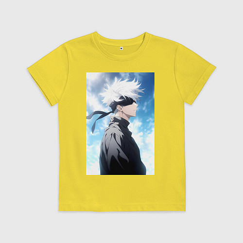 Детская футболка Магическая битва Сатору Годзё в повязке / Желтый – фото 1