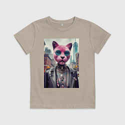 Футболка хлопковая детская Модная кошечка из Нью-Йорка, цвет: миндальный