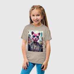 Футболка хлопковая детская Модная кошечка из Нью-Йорка, цвет: миндальный — фото 2