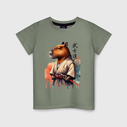 Футболка хлопковая детская Capybara samurai - ai art fantasy, цвет: авокадо