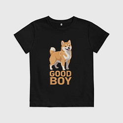Футболка хлопковая детская Собака акита-ину, цвет: черный