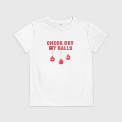 Футболка хлопковая детская Новогодние шарики, цвет: белый