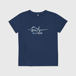 Футболка хлопковая детская Sukhoi Superjet 100 цветной с надписью, цвет: тёмно-синий