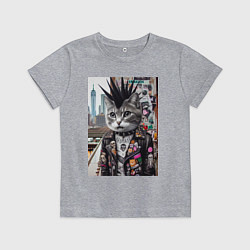 Футболка хлопковая детская Нью-Йоркский панк музыкант - нейросеть, цвет: меланж