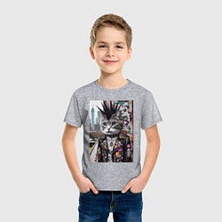 Футболка хлопковая детская Нью-Йоркский панк музыкант - нейросеть, цвет: меланж — фото 2