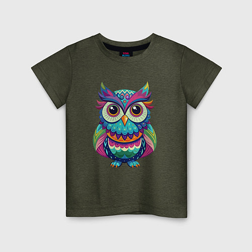 Детская футболка Психоделическая сова / Меланж-хаки – фото 1