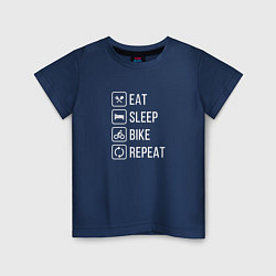 Футболка хлопковая детская Eat sleep bike repeat, цвет: тёмно-синий