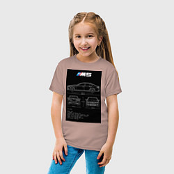 Футболка хлопковая детская BMW M5 чертежи, цвет: пыльно-розовый — фото 2