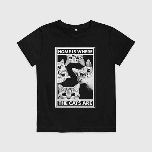 Детская футболка Home is where the cats are / Черный – фото 1
