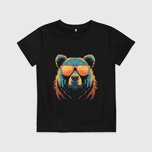 Детская футболка Медведь в оранжевых очках / Черный – фото 1