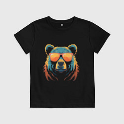 Футболка хлопковая детская Медведь в оранжевых очках, цвет: черный