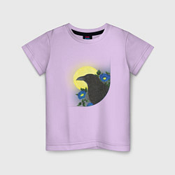 Футболка хлопковая детская Чёрный ворон на ветке под луной, цвет: лаванда