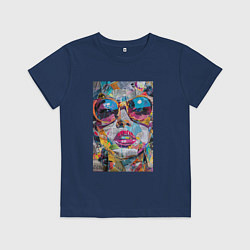 Футболка хлопковая детская Лицо девушки из обрезков газет, цвет: тёмно-синий