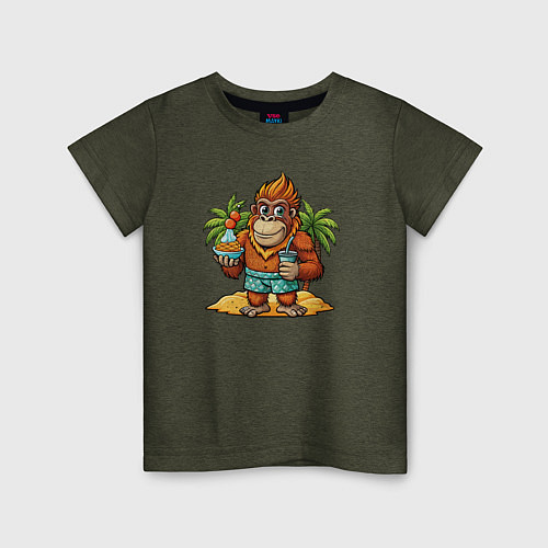 Детская футболка Орангутанг на отдыхе / Меланж-хаки – фото 1