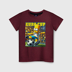 Футболка хлопковая детская Euro cup - Bart Simpson, цвет: меланж-бордовый