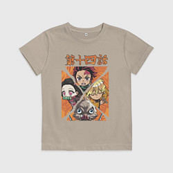 Футболка хлопковая детская Тандзиро Незуко Инозука и Зеницу Клинок рассекающи, цвет: миндальный