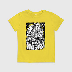 Футболка хлопковая детская Мне нужна музыка, цвет: желтый