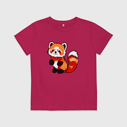 Футболка хлопковая детская Красная панда в полный рост, цвет: маджента