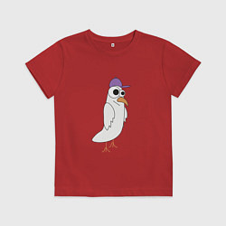 Футболка хлопковая детская Странный птиц птица голубь в кепке чайка на стиле, цвет: красный
