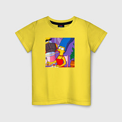 Футболка хлопковая детская Мардж Симпсон спагетти болоньезе, цвет: желтый