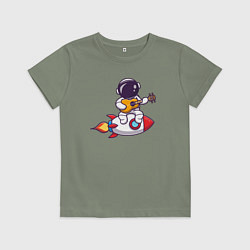 Футболка хлопковая детская Гитарист космонавт, цвет: авокадо