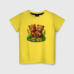 Футболка хлопковая детская Два медвежонка, цвет: желтый