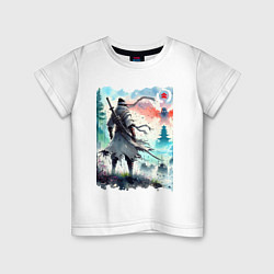 Футболка хлопковая детская Warrior samurai - ai art watercolor, цвет: белый