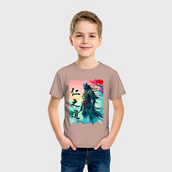 Футболка хлопковая детская Japanese samurai - ghost of Tsushima sketch, цвет: пыльно-розовый — фото 2
