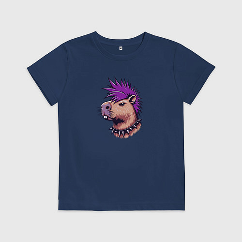 Детская футболка Капибара с фиолетовым ирокезом / Тёмно-синий – фото 1