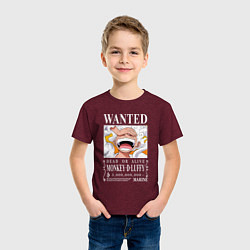 Футболка хлопковая детская Monkey D Luffy - wanted, цвет: меланж-бордовый — фото 2